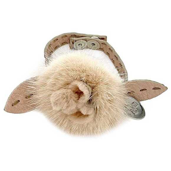 Fendi bracelet ec-22714 pink Selleria leather fur FENDI fluffy flower motif l...